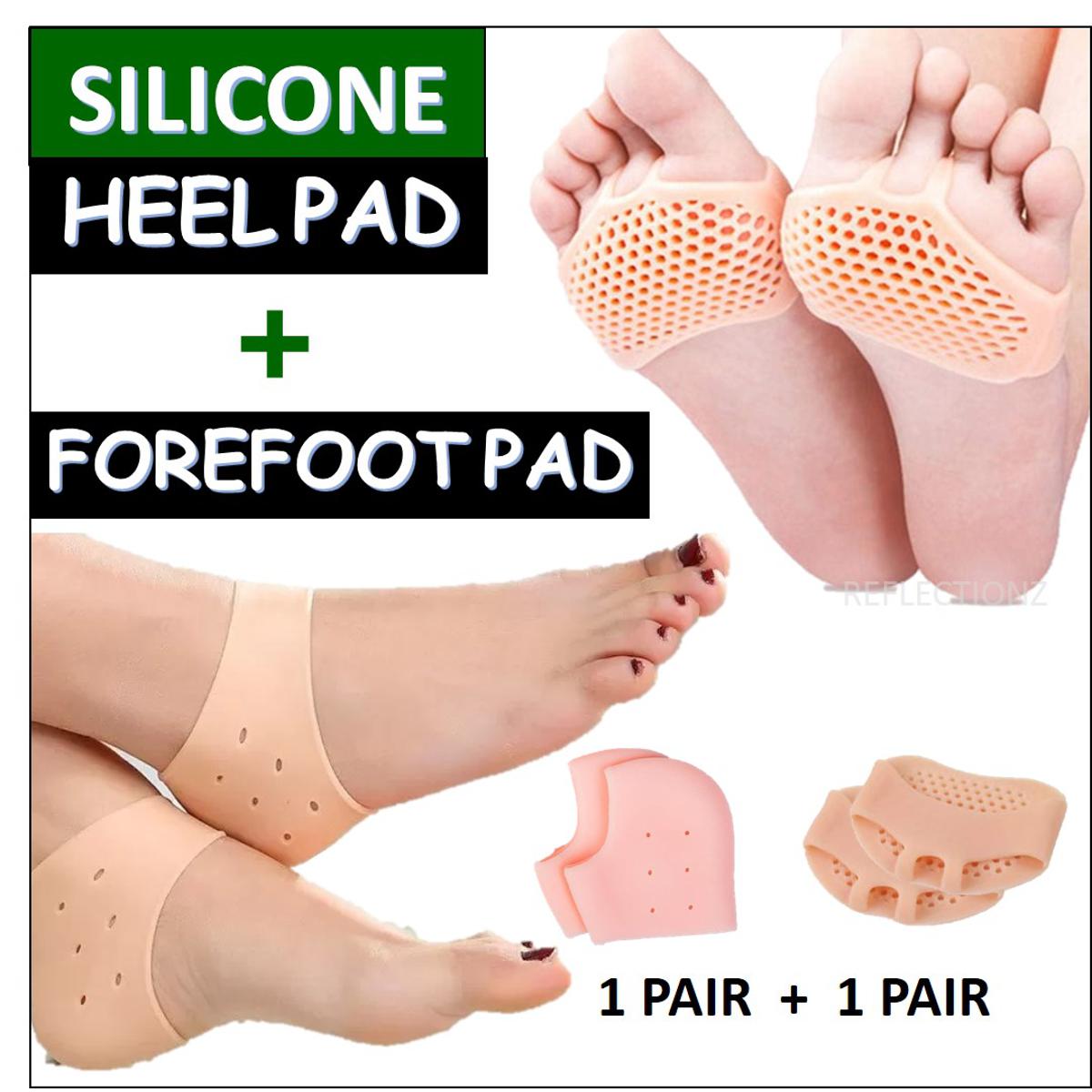 Reflectionz Traders- 2 Pairs (4 Pieces) Anti Crack Silicone Heel Pads & Honeycomb Forefoot Socks For Feet Skin Care, Breathable Gel Heel Pads & Forefoot Protectors For Men & Women